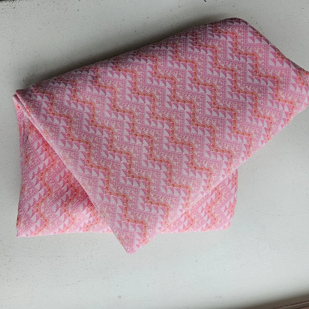 1970s Vintage Pink Orange Salmon Geometric Linear Polyester Fabric Yardage #69